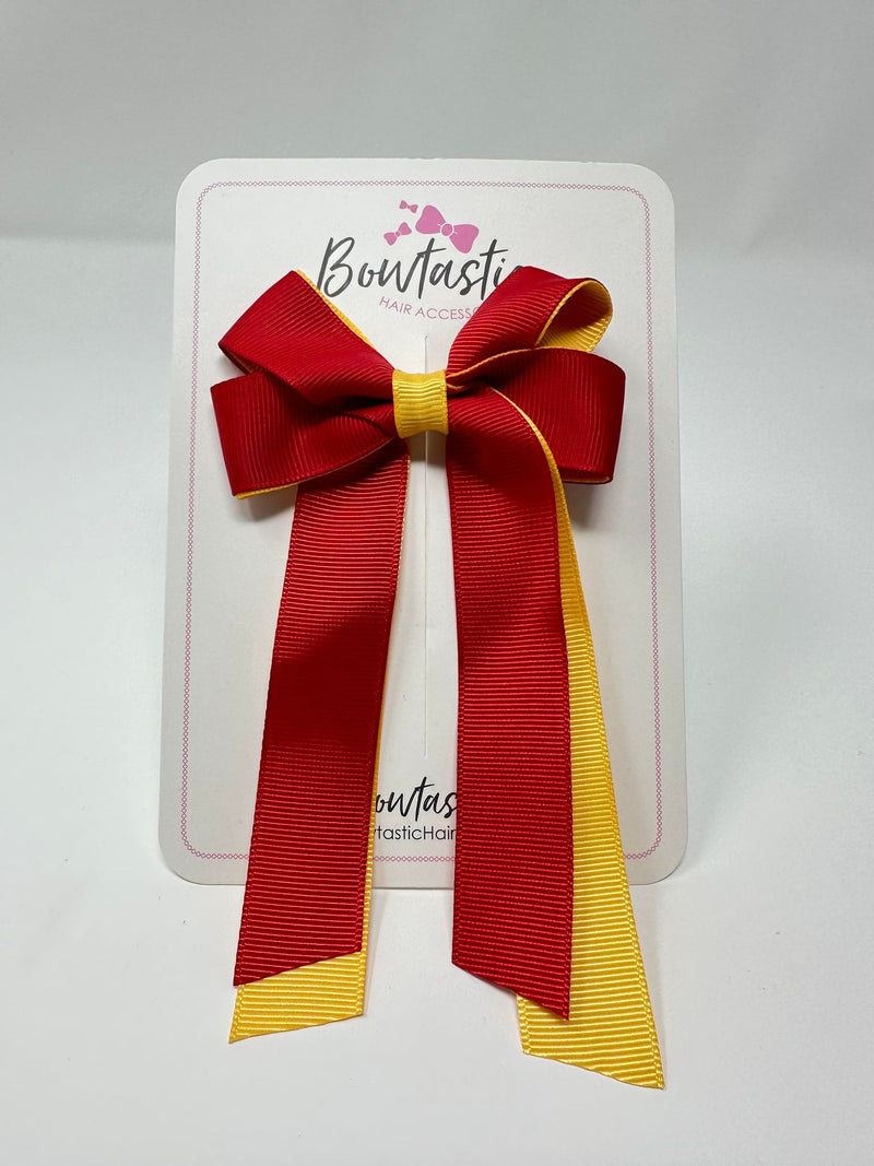 3 Inch Twist Tail Bow - Red & Yellow Gold