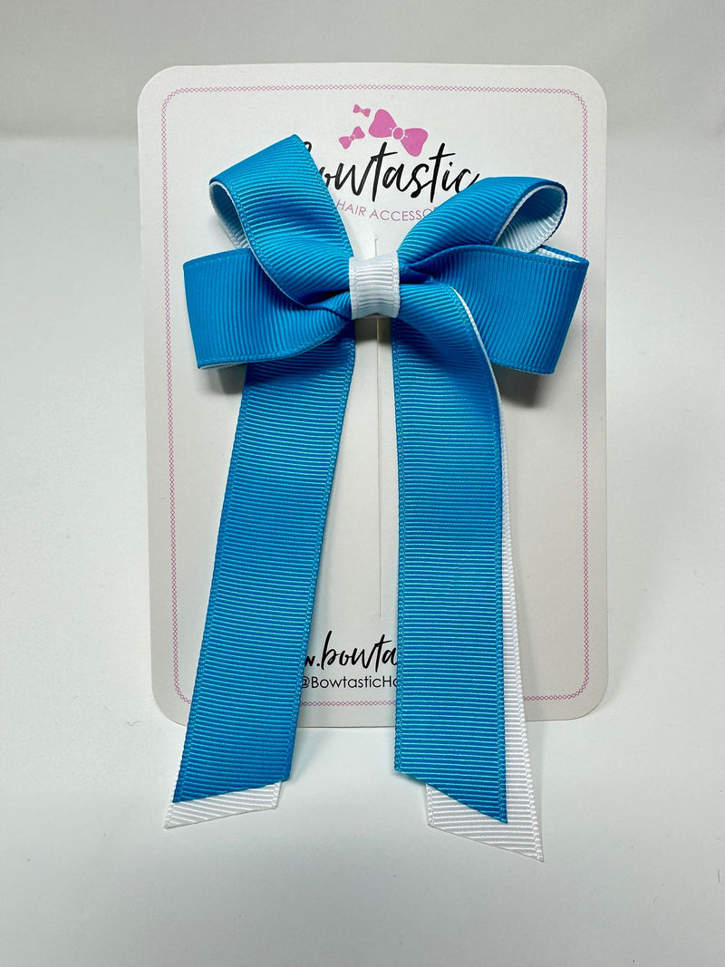 3 Inch Twist Tail Bow - Turquoise & White