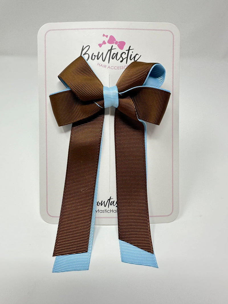 3 Inch Twist Tail Bow - Turftan & Blue Topaz