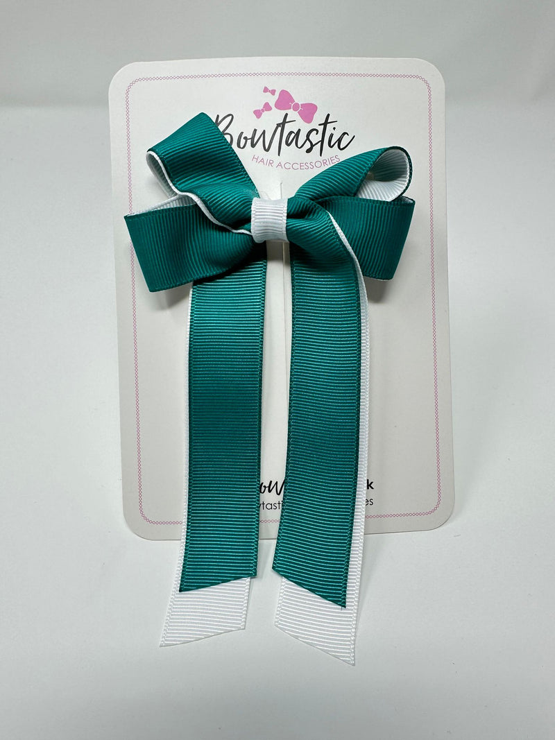 3 Inch Twist Tail Bow - Jade Green & White