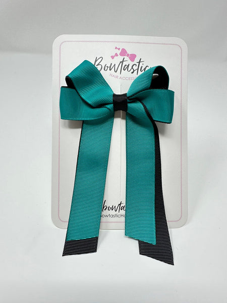 3 Inch Twist Tail Bow - Jade Green & Black