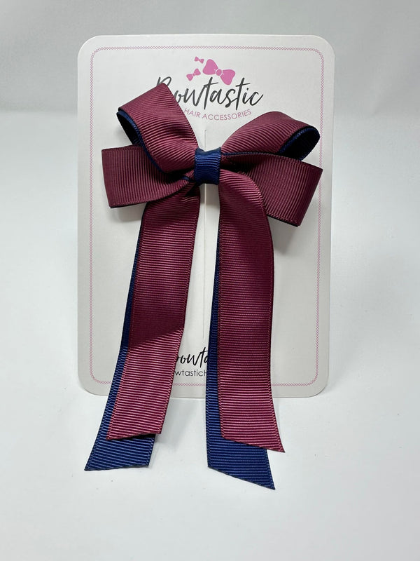 3 Inch Twist Tail Bow - Burgundy & Navy