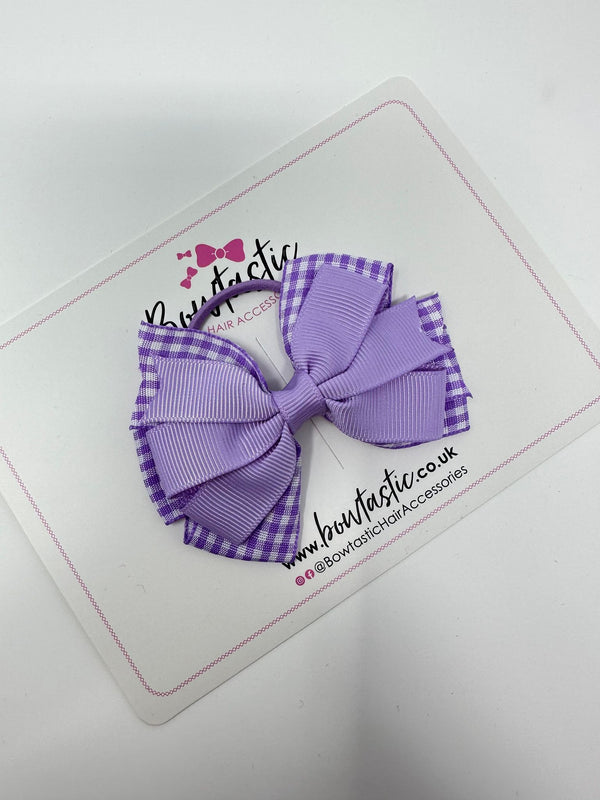 3.25 Inch Double Layer Bow Thin Elastic - Lilac Gingham
