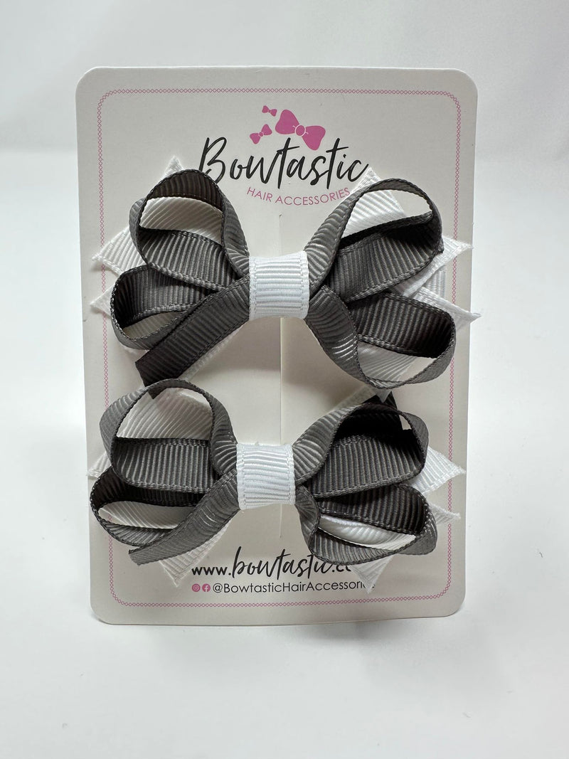 2 Inch Bows - Metal Grey & White - 2 Pack