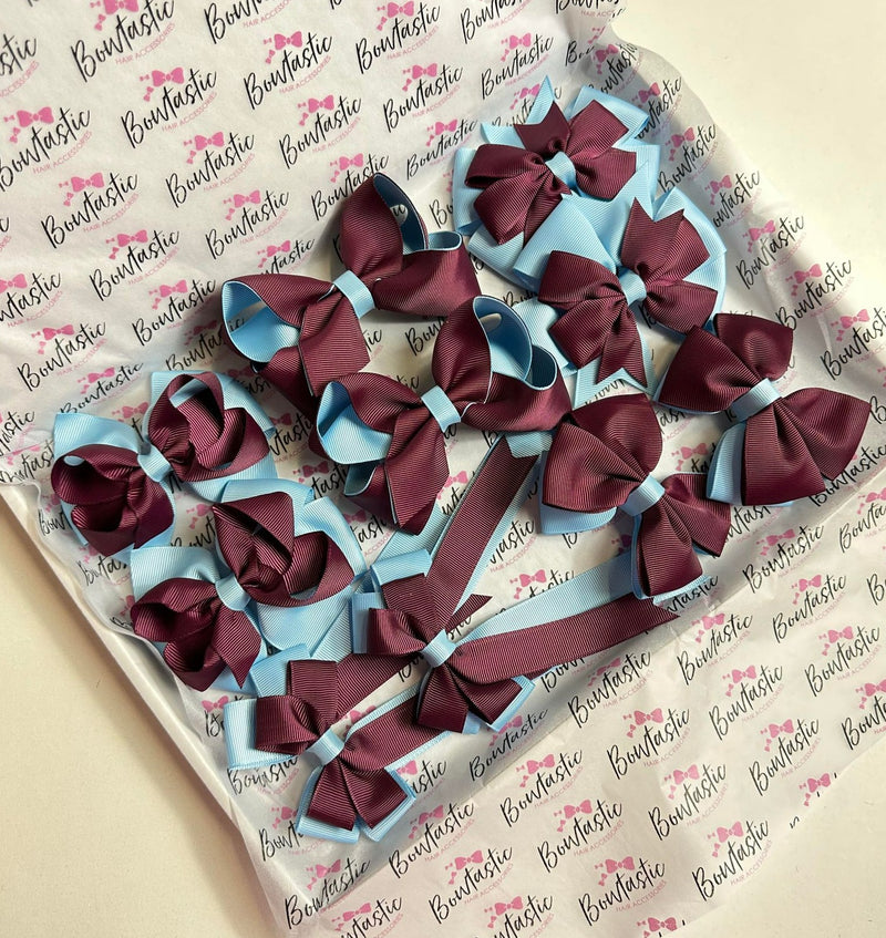 School Bundle - 5 Matching Pairs - Burgundy & Blue Topaz - Clips