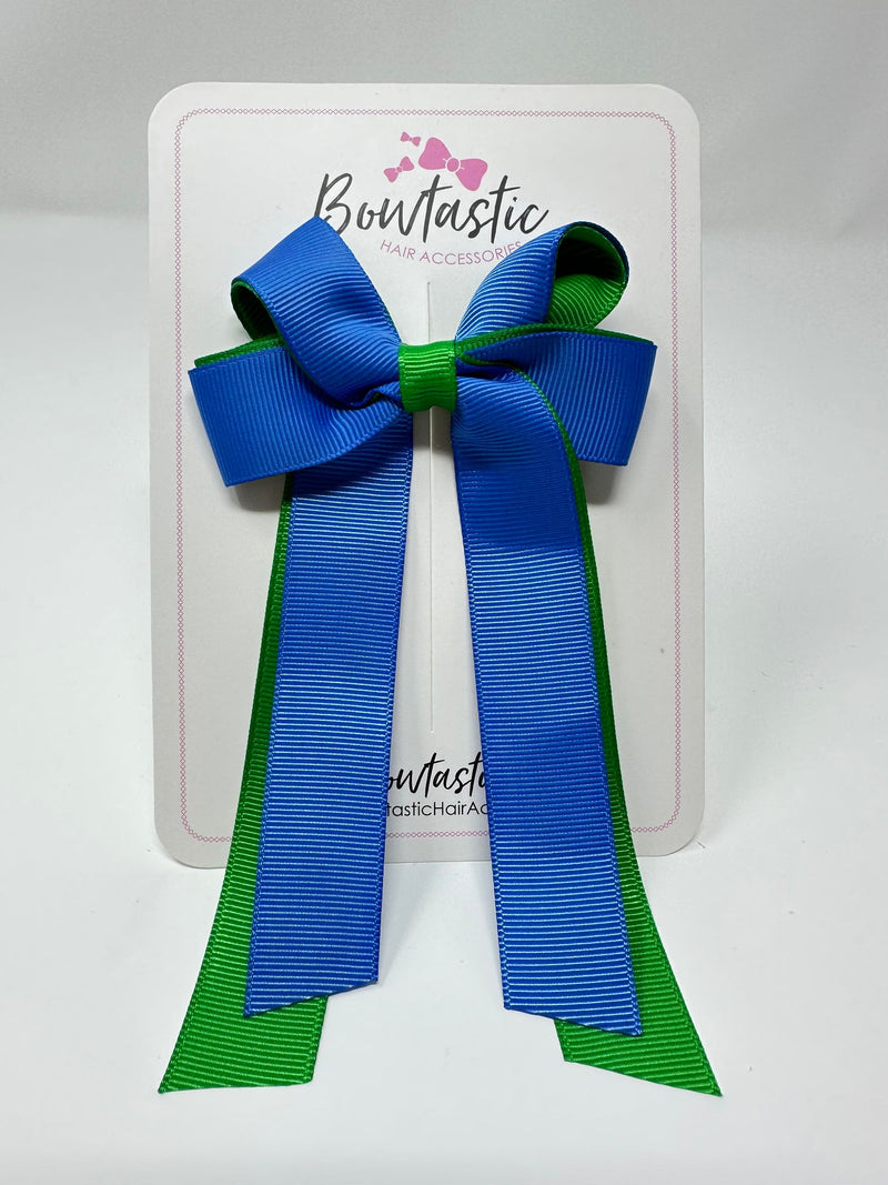 3 Inch Twist Tail Bow - Royal Blue & Emerald Green