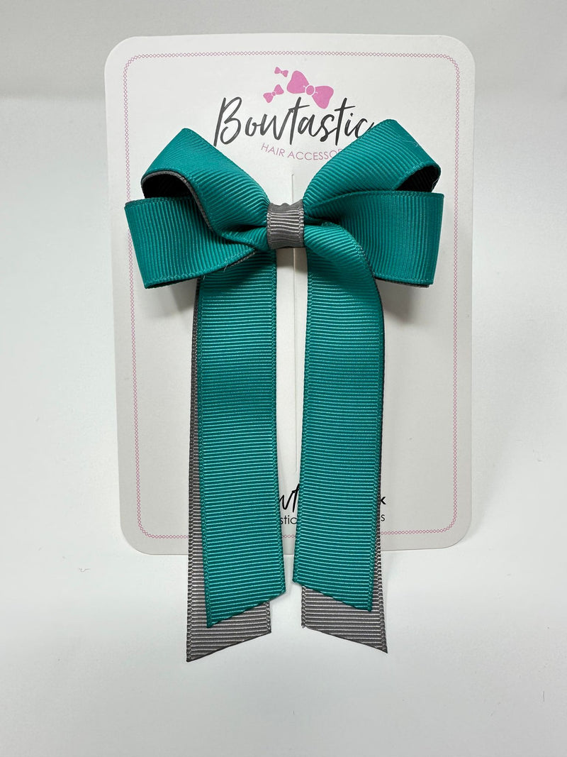 3 Inch Twist Tail Bow - Jade Green & Metal Grey