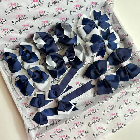School Bundle - 5 Matching Pairs - Navy & White - Clips