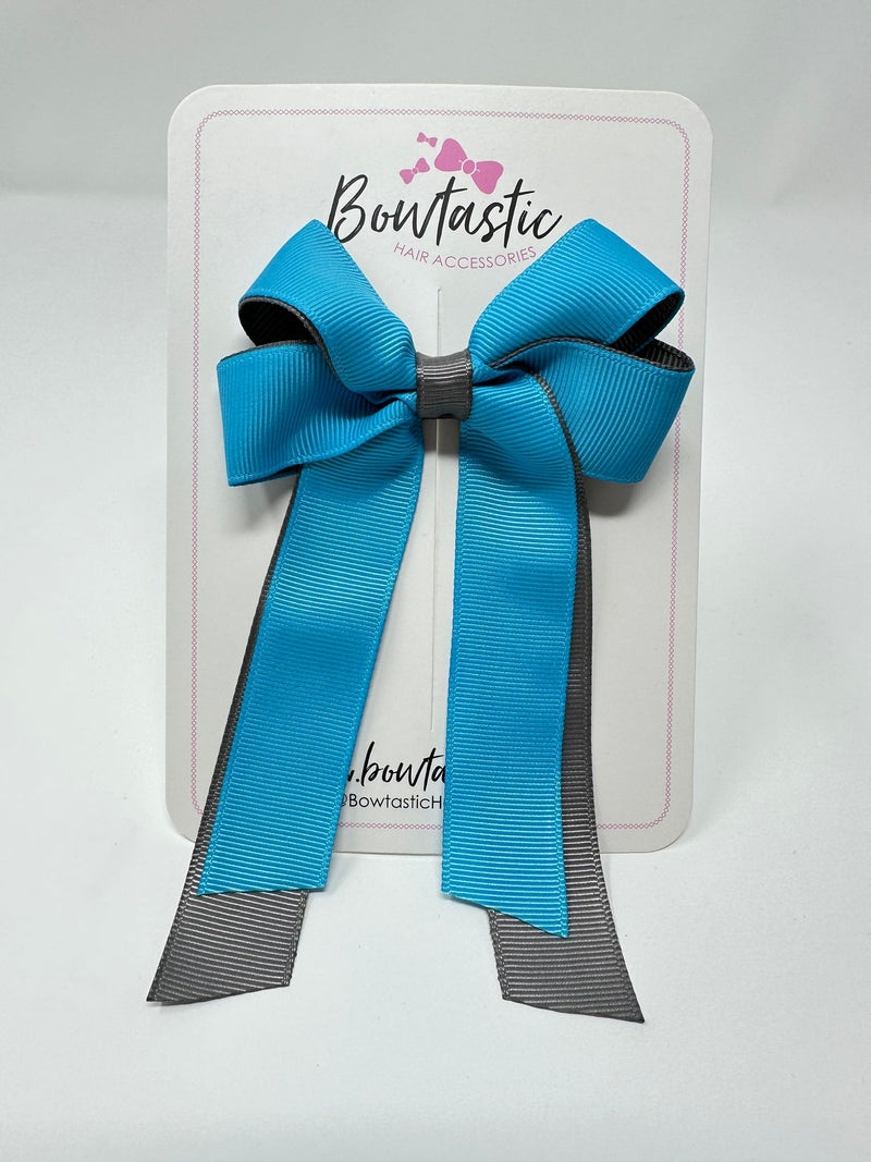 3 Inch Twist Tail Bow - Turquoise & Metal Grey