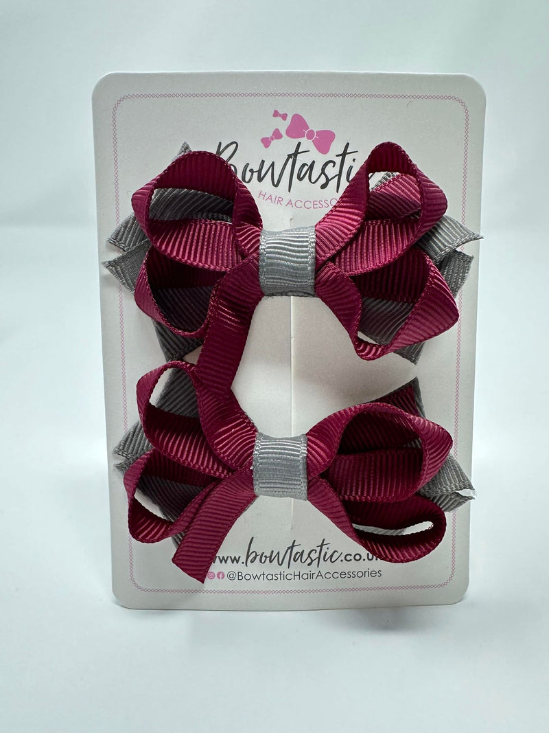 2 Inch Bows - Wine & Metal Grey - 2 Pack