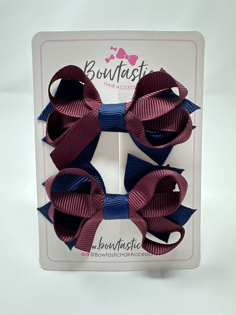 2 Inch Bows - Burgundy & Navy - 2 Pack