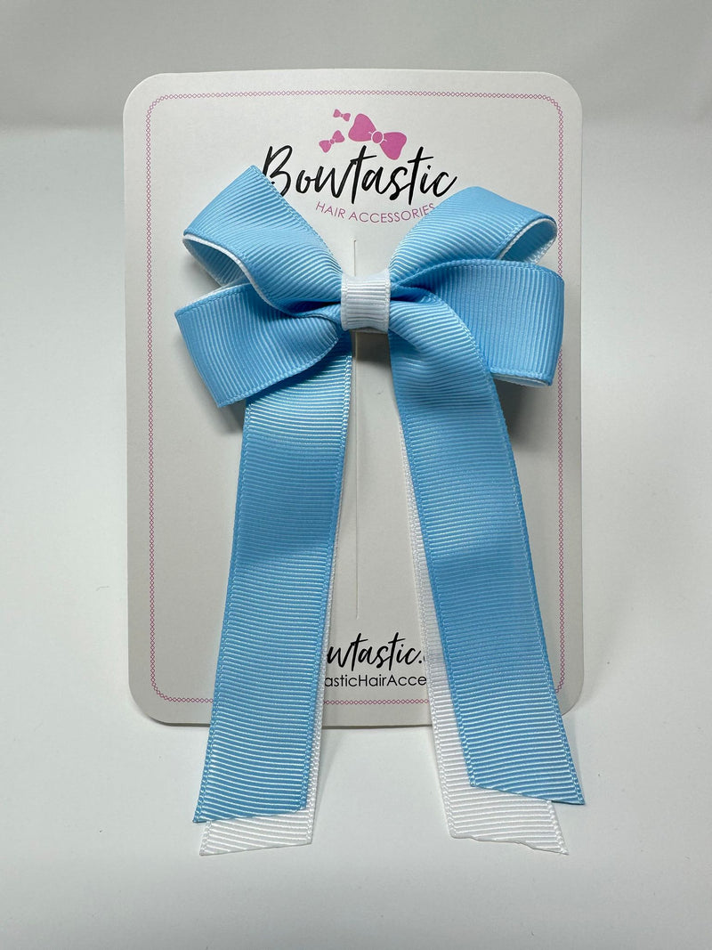 3 Inch Twist Tail Bow - Blue Topaz & White