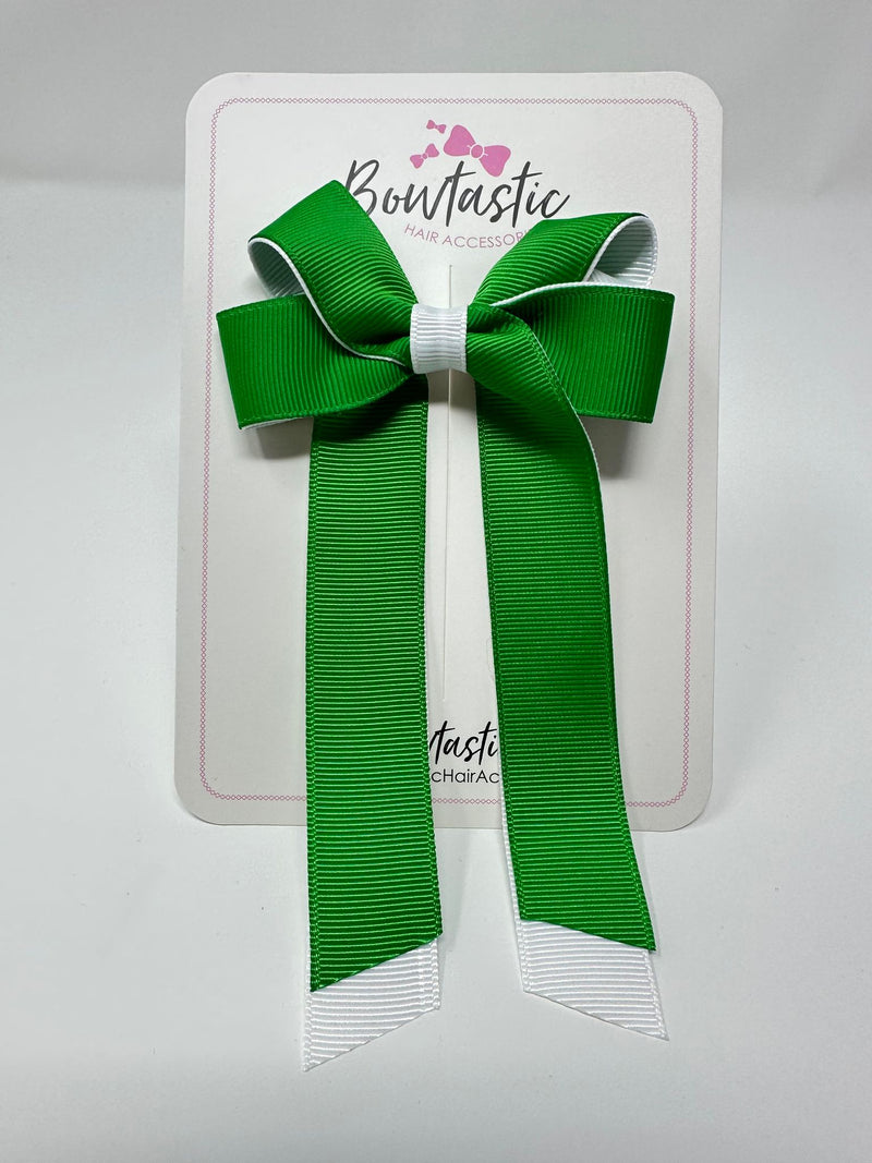 3 Inch Twist Tail Bow - Emerald Green & White