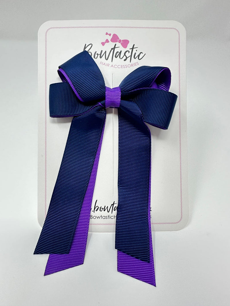 3 Inch Twist Tail Bow - Purple & Navy