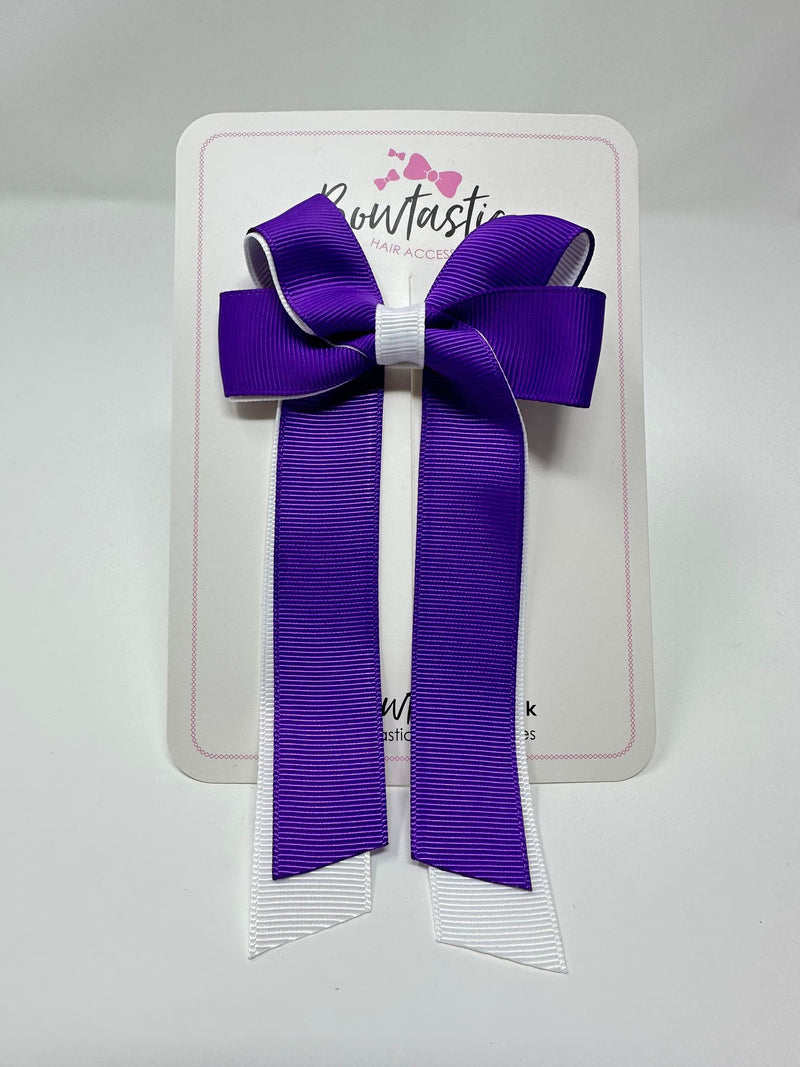 3 Inch Twist Tail Bow - Purple & White