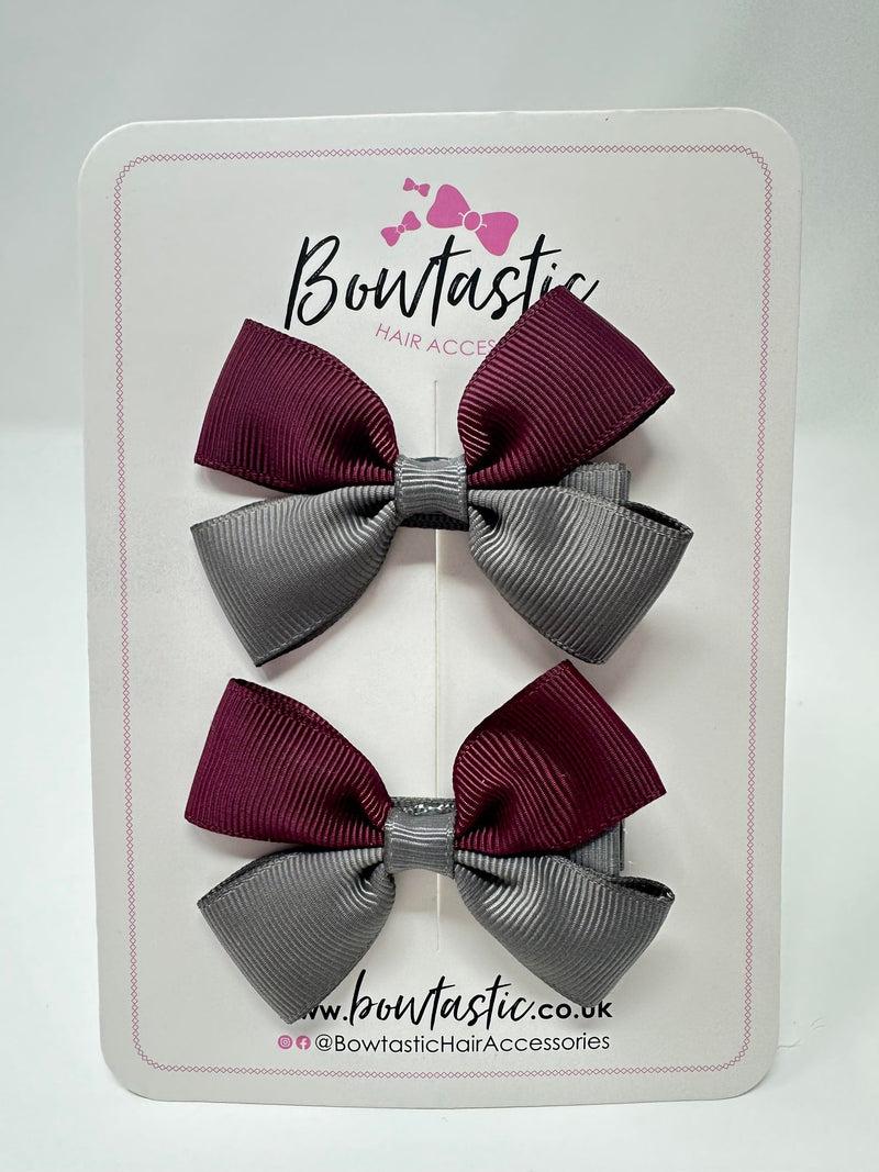 2.5 Inch Butterfly Bow - Burgundy & Metal Grey - 2 Pack