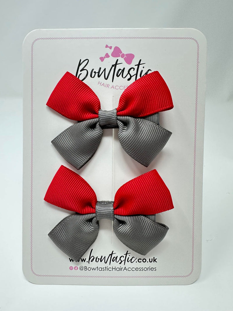 2.5 Inch Butterfly Bow - Red & Metal Grey - 2 Pack