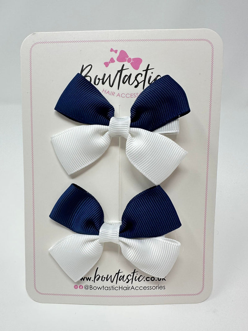 2.5 Inch Butterfly Bow - Navy & White - 2 Pack