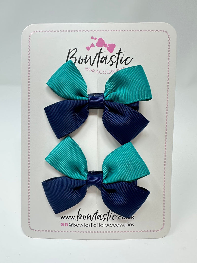 2.5 Inch Butterfly Bow - Jade Green & Navy - 2 Pack