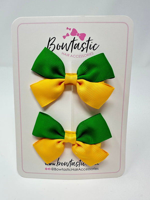 2.5 Inch Butterfly Bow - Emerald Green & Yellow Gold - 2 Pack