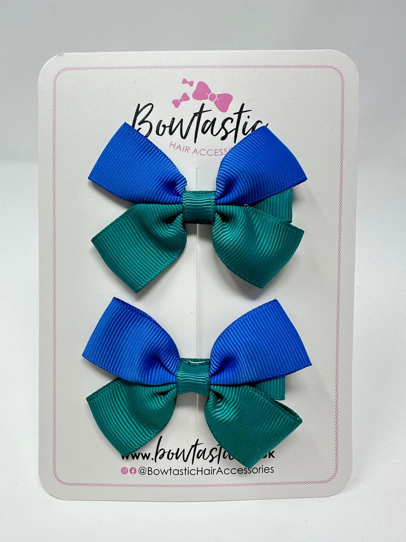 2.5 Inch Butterfly Bow - Jade Green & Royal Blue - 2 Pack