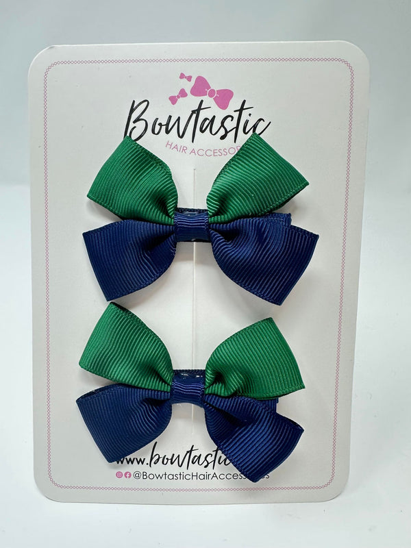 2.5 Inch Butterfly Bow - Forest Green & Navy - 2 Pack