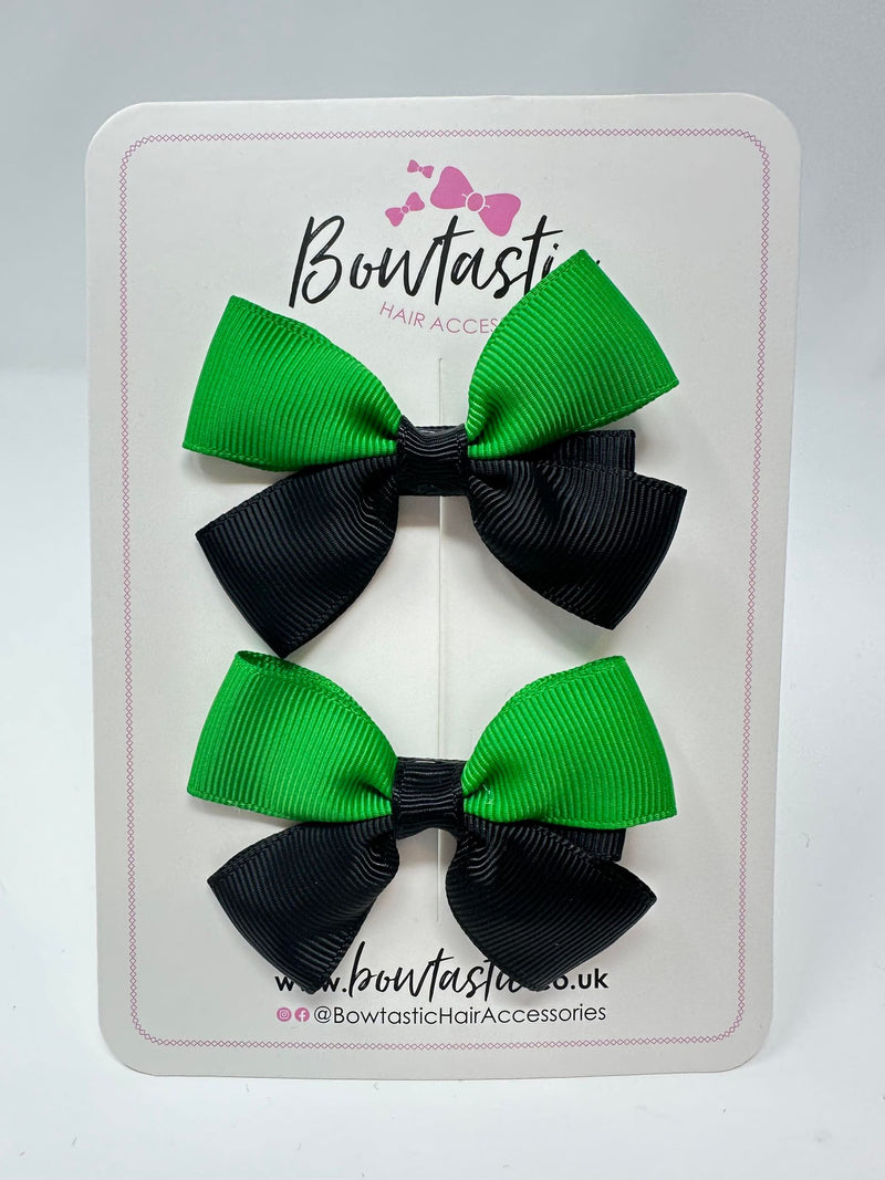 2.5 Inch Butterfly Bow - Emerald Green & Black - 2 Pack