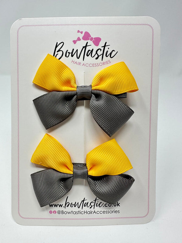 2.5 Inch Butterfly Bow - Yellow Gold & Metal Grey - 2 Pack