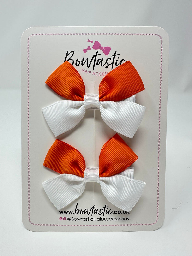 2.5 Inch Butterfly Bow - Orange & White - 2 Pack