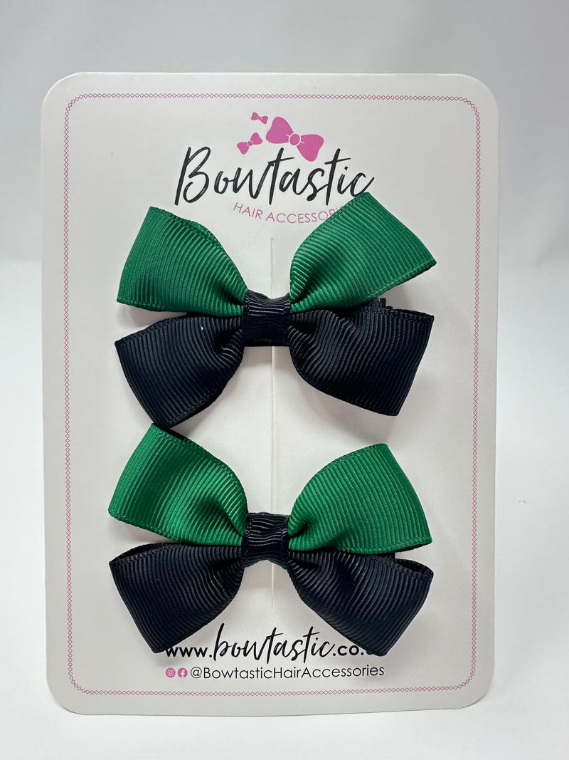 2.5 Inch Butterfly Bow - Forest Green & Black - 2 Pack