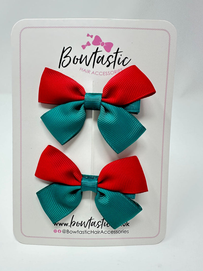 2.5 Inch Butterfly Bow - Jade Green & Red - 2 Pack