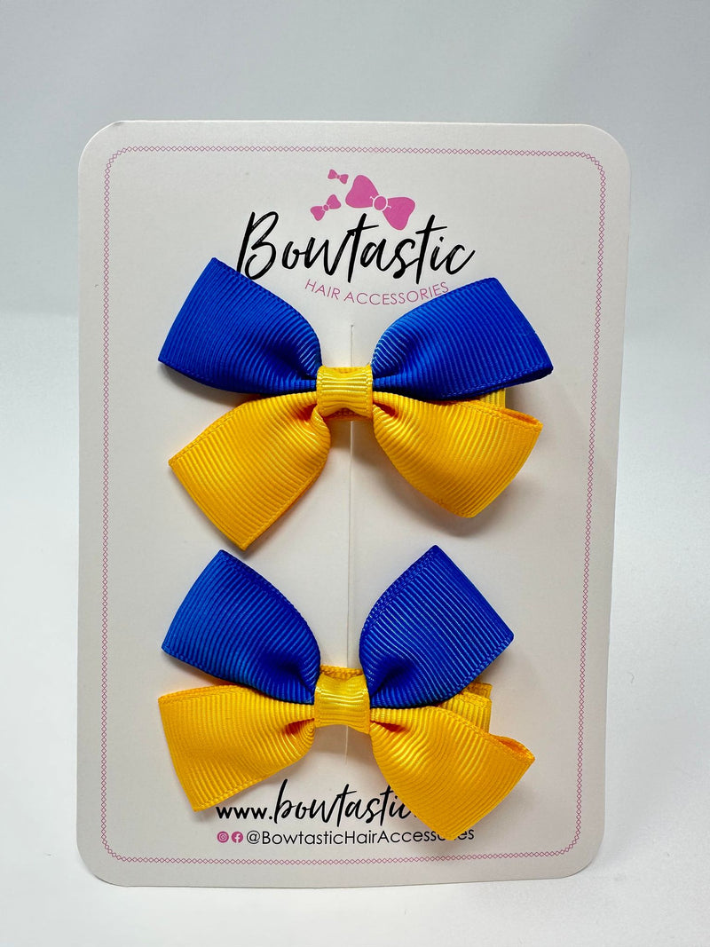 2.5 Inch Butterfly Bow - Royal Blue & Yellow Gold - 2 Pack