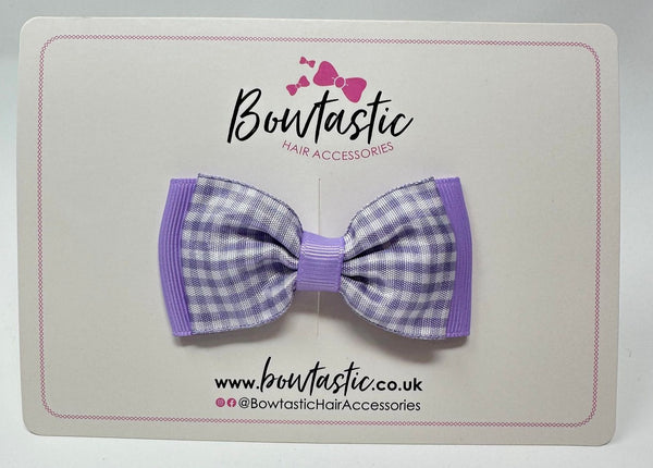 3 Inch Flat Double Bow - Lilac Gingham