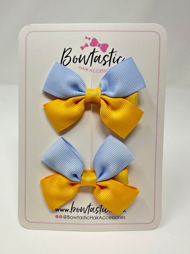 2.5 Inch Butterfly Bow - Bluebell & Yellow Gold - 2 Pack