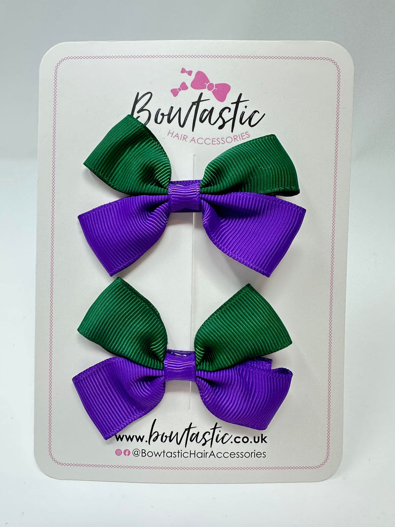 2.5 Inch Butterfly Bow - Forest Green & Purple - 2 Pack