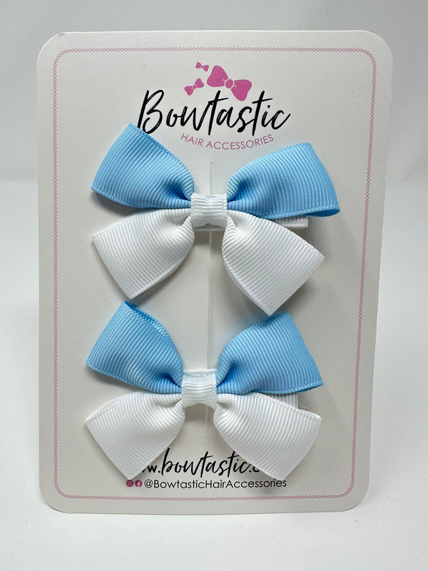 2.5 Inch Butterfly Bow - Blue Topaz & White - 2 Pack