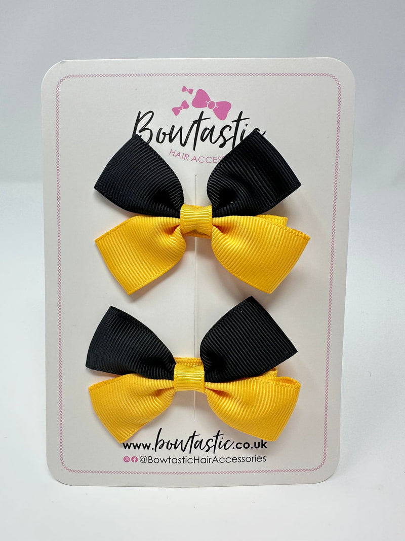 2.5 Inch Butterfly Bow - Black & Yellow Gold - 2 Pack