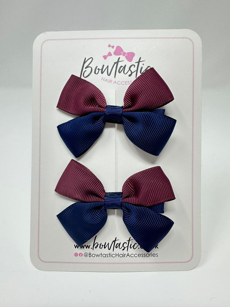 2.5 Inch Butterfly Bow - Burgundy & Navy - 2 Pack