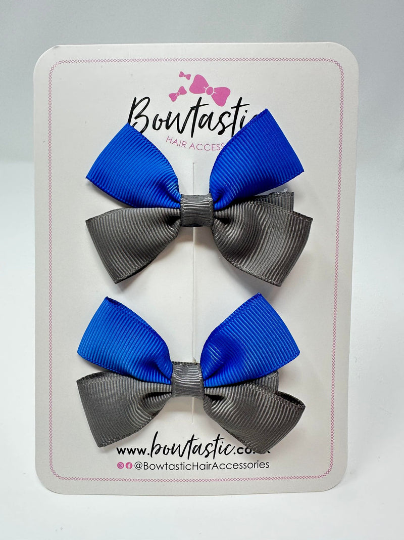 2.5 Inch Butterfly Bow - Royal Blue & Metal Grey - 2 Pack