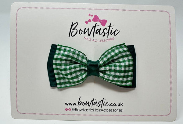 3 Inch Flat Double Bow - Green Gingham