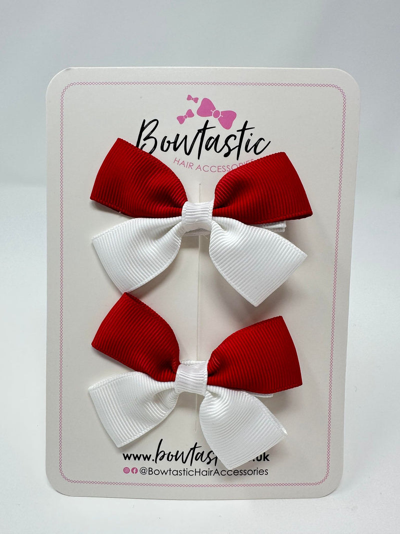 2.5 Inch Butterfly Bow - Red & White - 2 Pack