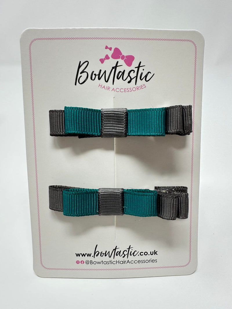 2 Inch Slide Bows - Jade Green & Metal Grey - 2 Pack