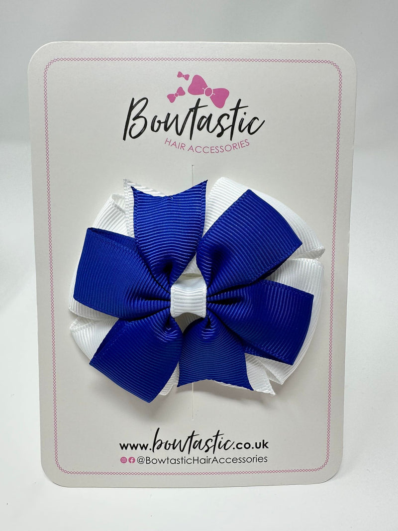 3 Inch Double Pinwheel Bow - Cobalt & White