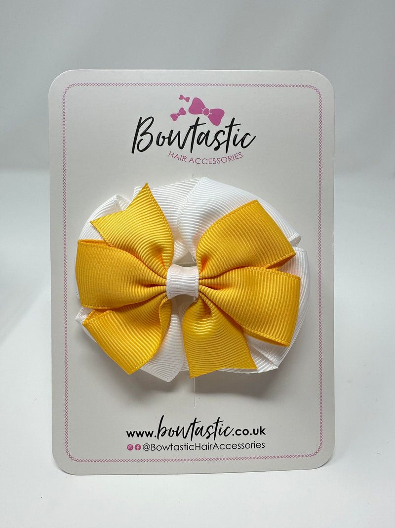 3 Inch Double Pinwheel Bow - Yellow Gold & White