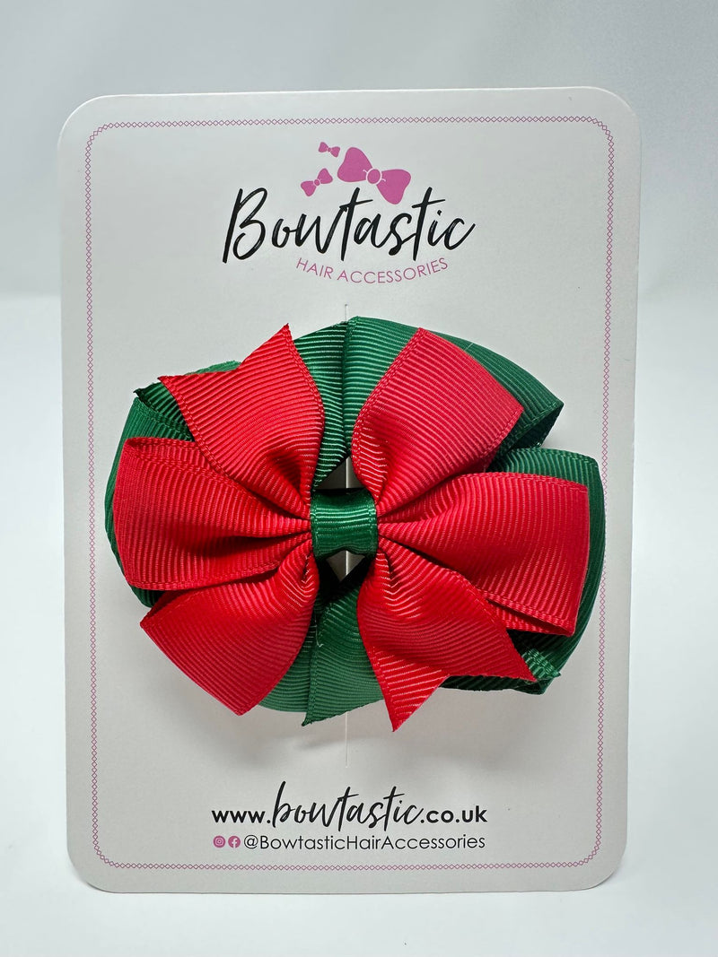 3 Inch Double Pinwheel Bow - Forest Green & Red