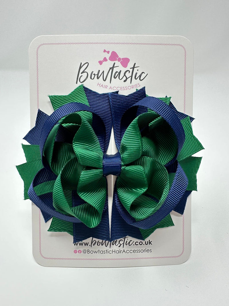 4.5 Inch Ring Bow - Forest Green & Navy