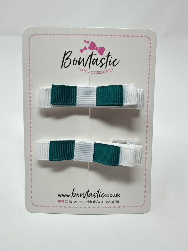 2 Inch Slide Bows - Jade Green & White - 2 Pack