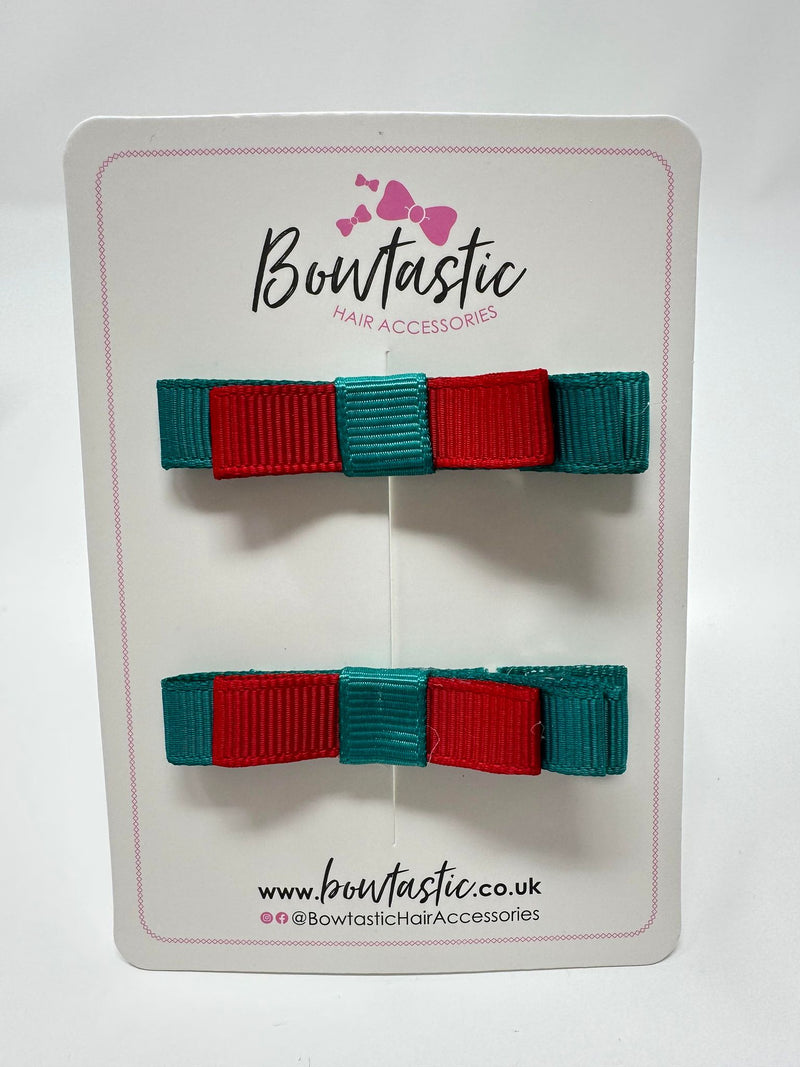 2 Inch Slide Bows - Jade Green & Red - 2 Pack