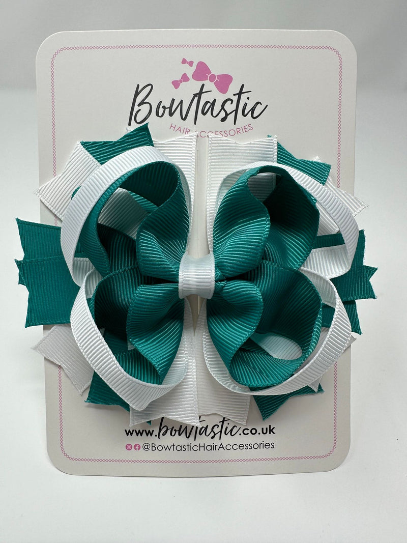 4.5 Inch Ring Bow - Jade Green & White