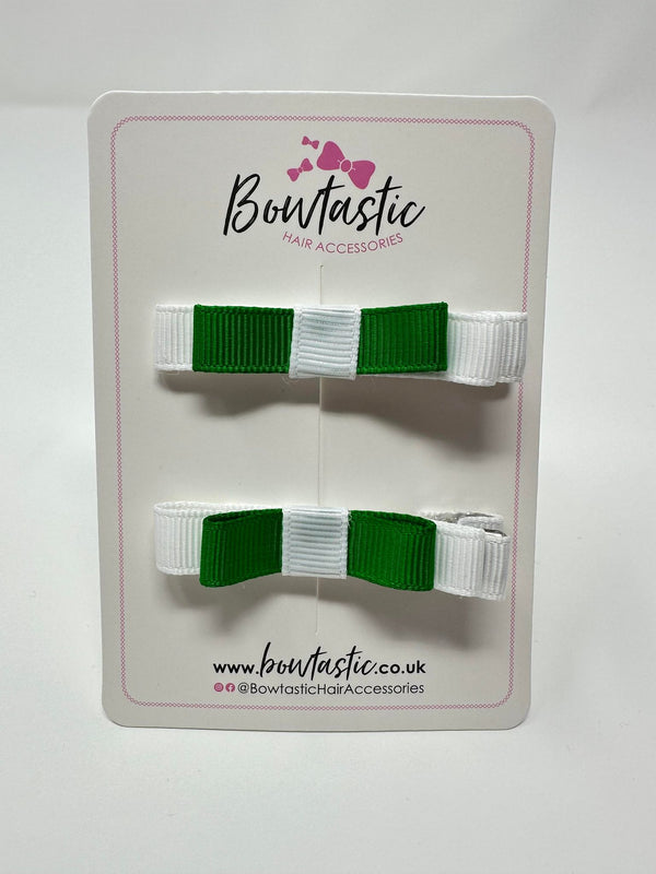 2 Inch Slide Bows - Emerald Green & White - 2 Pack